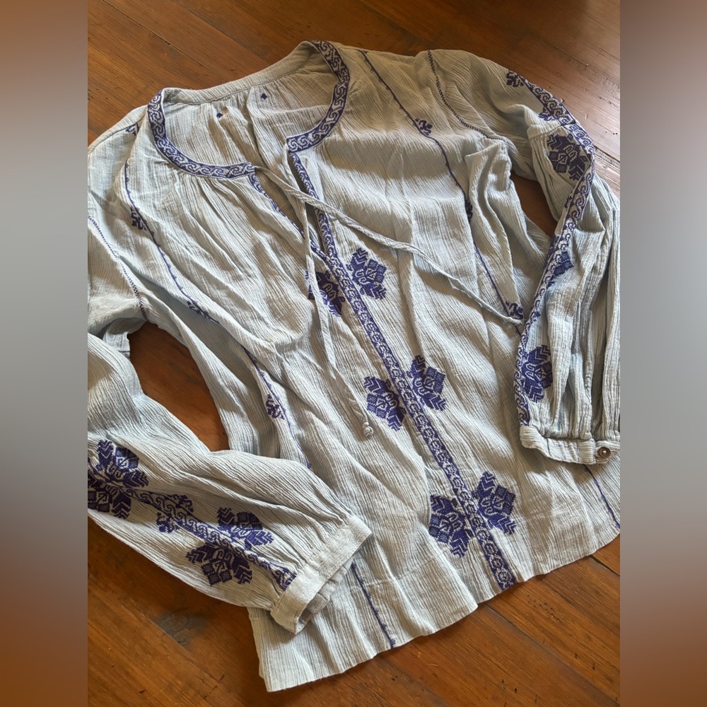 J crew gauze boho blue lightweight blouse - Picture 4 of 11